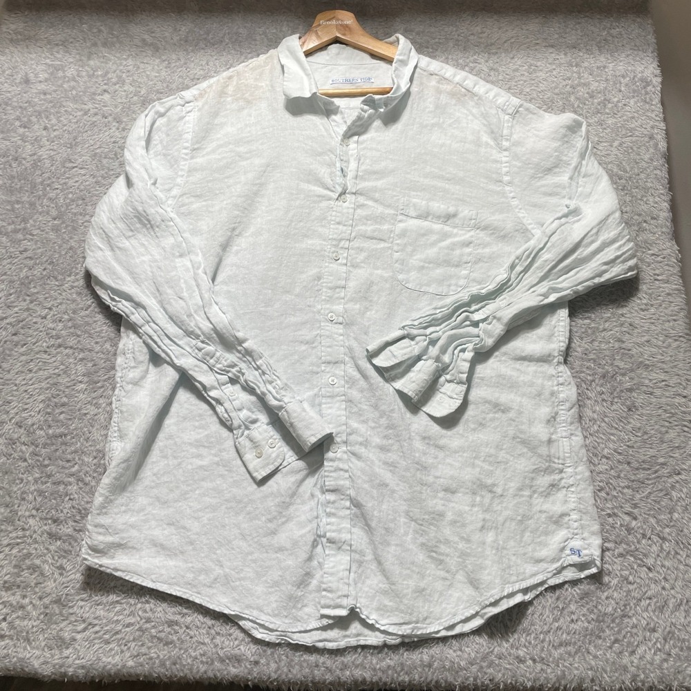 Southern Tide Mens XXL Light Blue 100% Linen Long Sleeve Button Down Shirt